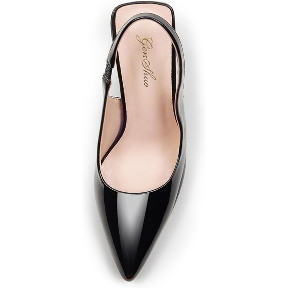 🆕Women's Black Pu Slingback Kitten Heel Pointed Closed Toe Stiletto Pumps Slip - Picture 5 of 6